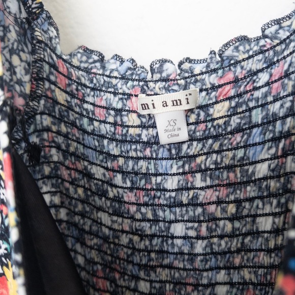 Miami‎ Womens Dress Size XS Floral Smocked Puff Sleeve Milkmaid Mini Cottagecore - Picture 6 of 8